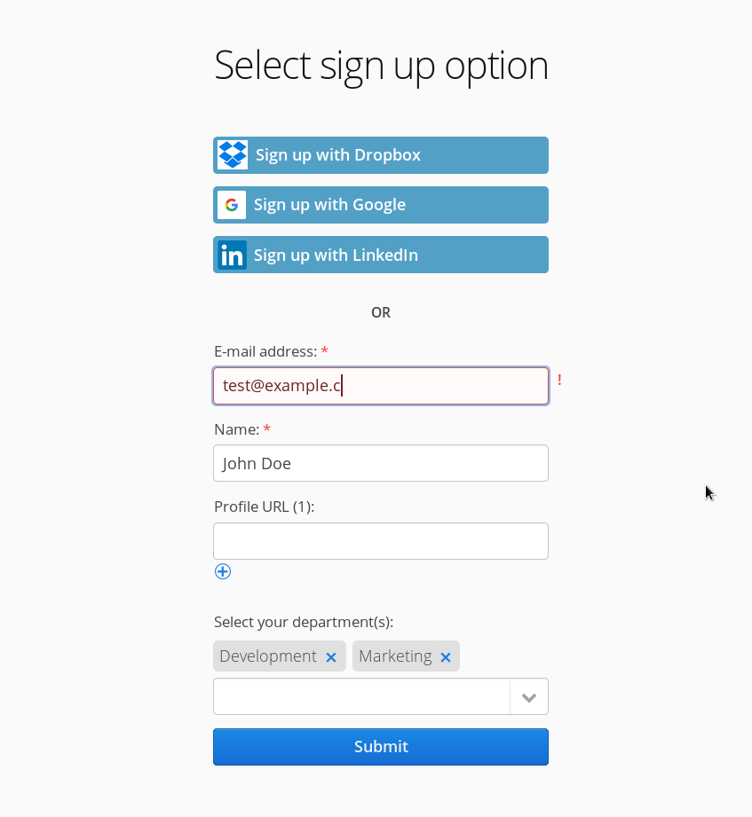 Filling of a registration form in Unity